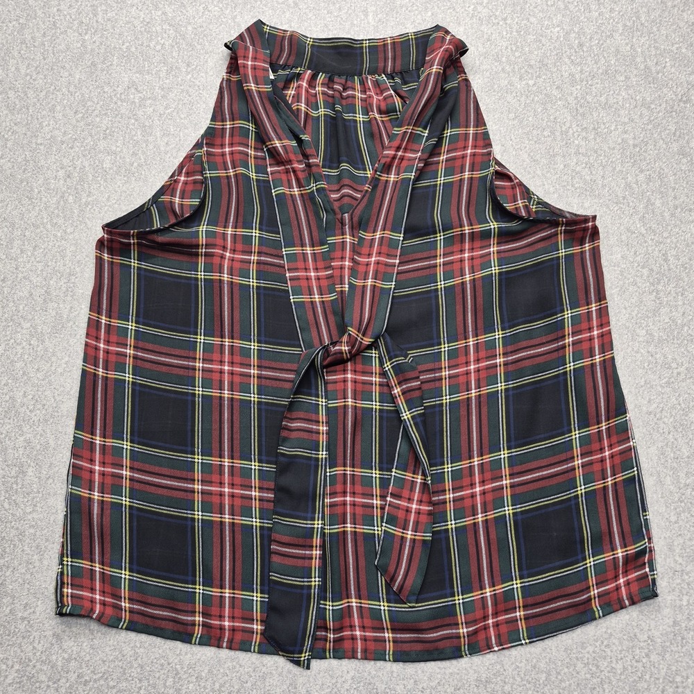 J. Crew Womens Blouse 12 Sleeveless Tie Neck Plaid Holiday Tartan Top Tartan
